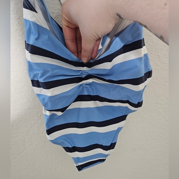 💚HP💚NWT Tanya Taylor Coraline Stripe Cutout One Piece Swimsuit Blue and White - Picture 16 of 16